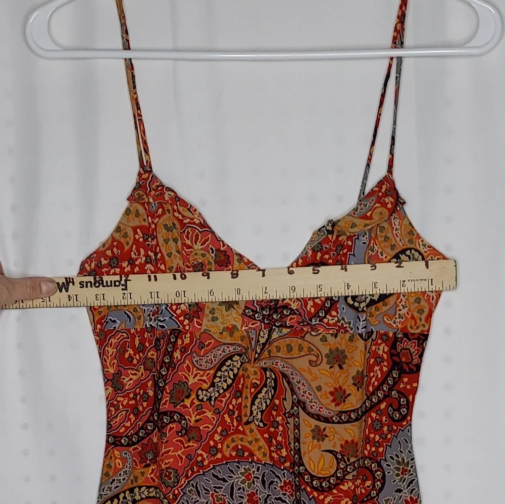 Evolution Not Revolution Slip Dress XS Red Blue Paisley Chiffon Ruffle Y2K Hoco - Picture 3 of 8